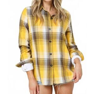 NEW BLUE B perfectly plaid button-up shirt in mustard